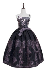 [Stained Glass Dream] Square Collar Sleeveless Printed Embroidered Bow Gothic Lolita Jsk Dress 2 Colors(Black/Purple, White/Purple) - Product - 3