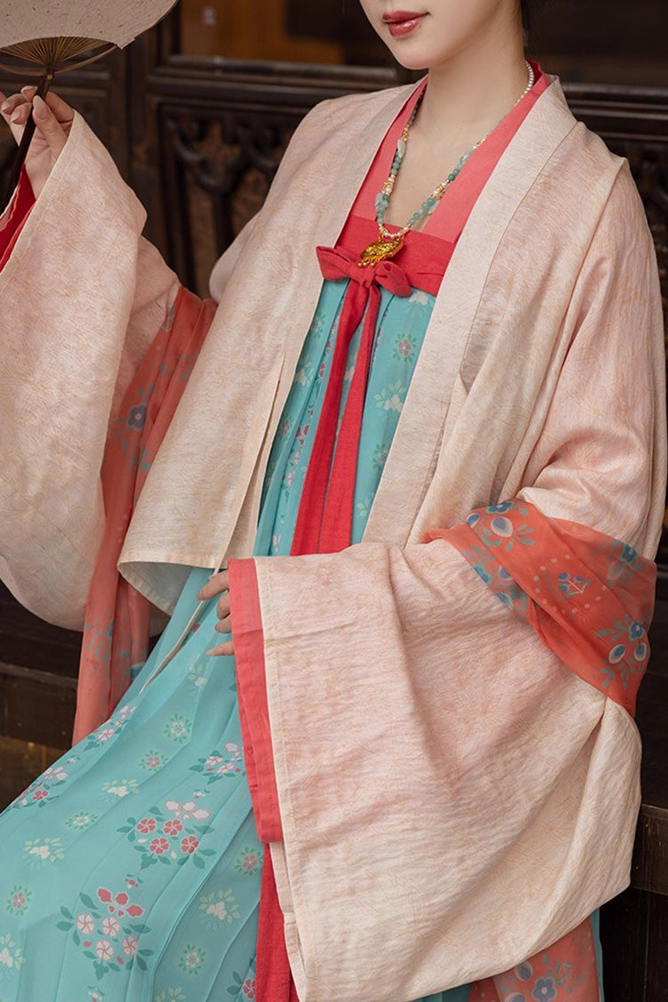 Green [Peach Blossoms and Spring] Long Sleeves Print Embroidery Classic Hanfu Dress - Product - 6
