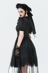 Black Short Puff Sleeves High/low Multi-Layered Women's Gothic Chiffon Dress Wedding Dress - Product - 7