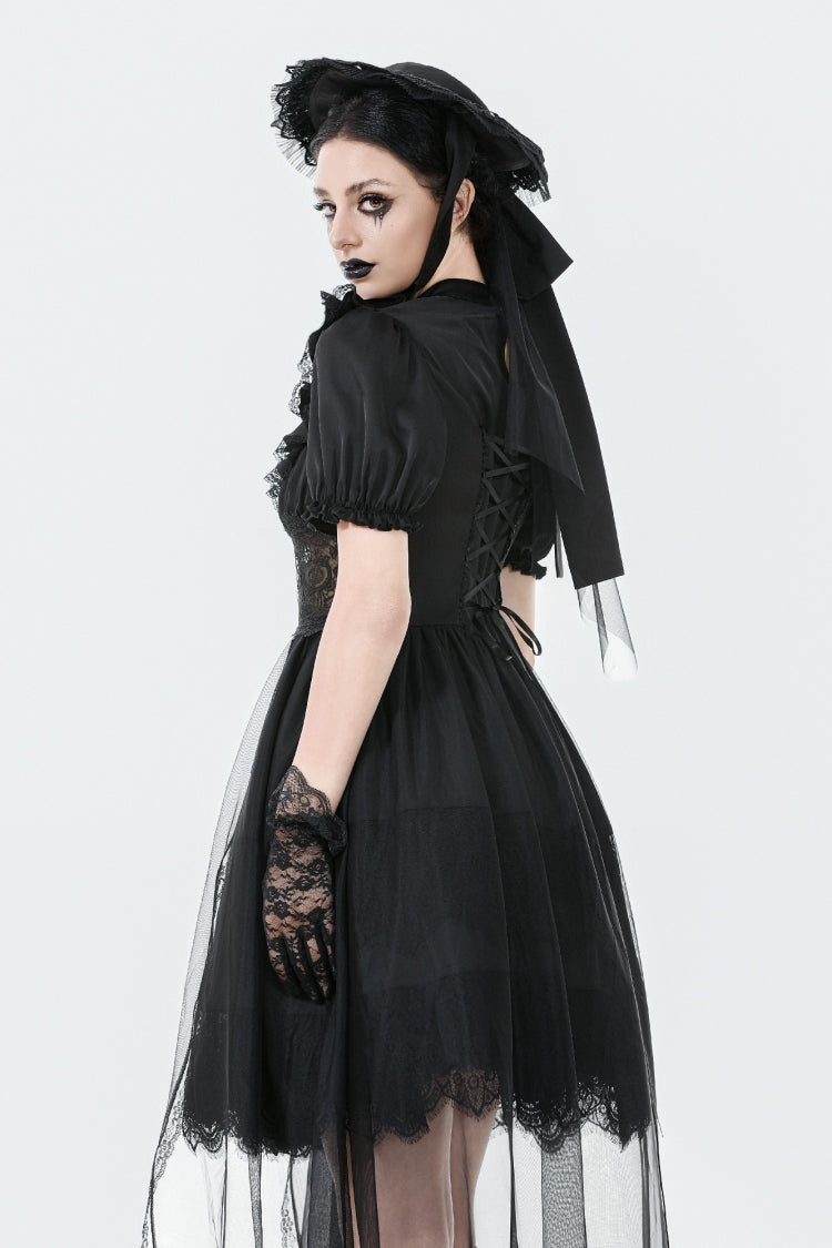Black Short Puff Sleeves High/low Multi-Layered Women's Gothic Chiffon Dress Wedding Dress - Product - 7