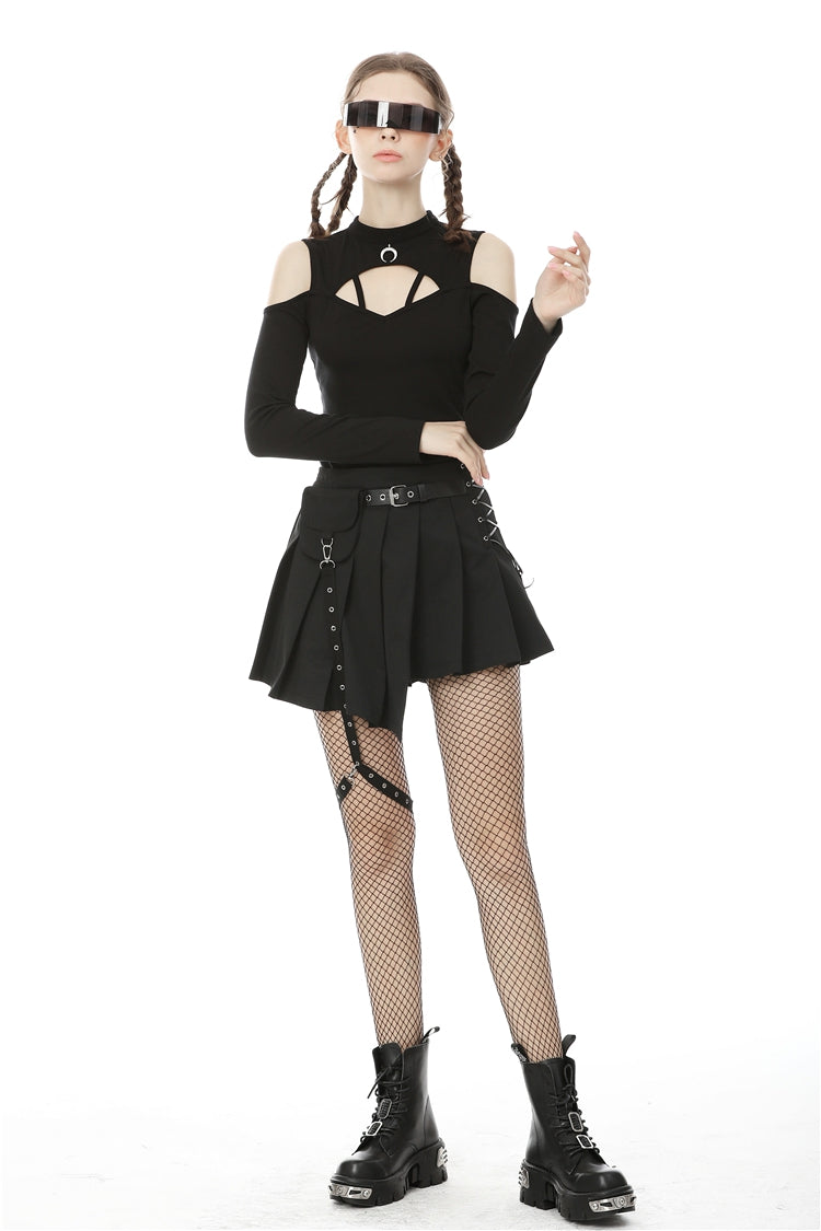 ブラック レースアップ 変形 裾幅 プリーツ レディース パンク スカート 付き Side バッグ 商品画像