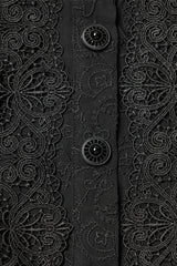 Black Stand Collar Long Puff Sleeves Floral Embroidered Women's Gothic Blouse - Product - 6
