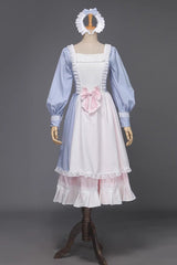 Light Blue Long Sleeves Multi-layer Ruffle Bowknot Sweet Victorian Dress - Blue - 1