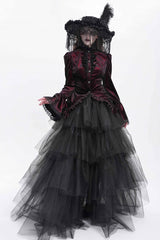 Red Stand Collar Long Trumpet Sleeves Ruffle Swallow-tailed Women's Gothic Blouse - Product - 10