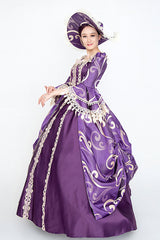 Purple Half Sleeves Trumpet Sleeves High Waisted Print Victorian Lolita Prom Dress - Product - 3