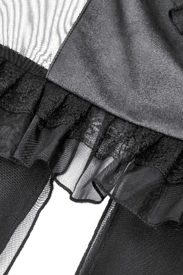 ブラック Vカラー ノースリーブ ティアード フリル Sheer メッシュ レディース パンク ワンピース 商品画像