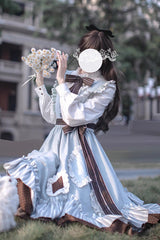 Blue/Brown [Magic Vocal Club] Ruffle Bowknot Sweet College Style Elegant Lolita Jsk Dress - Product - 5