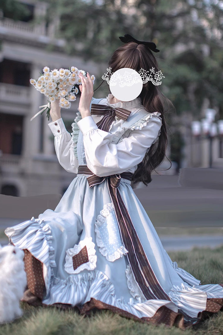 Blue/Brown [Magic Vocal Club] Ruffle Bowknot Sweet College Style Elegant Lolita Jsk Dress - Product - 5