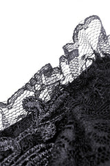 Black Plunging V Collar Short Sleeves Ruffled Lace Sexy Women's Gothic Crop Top - Product - 13