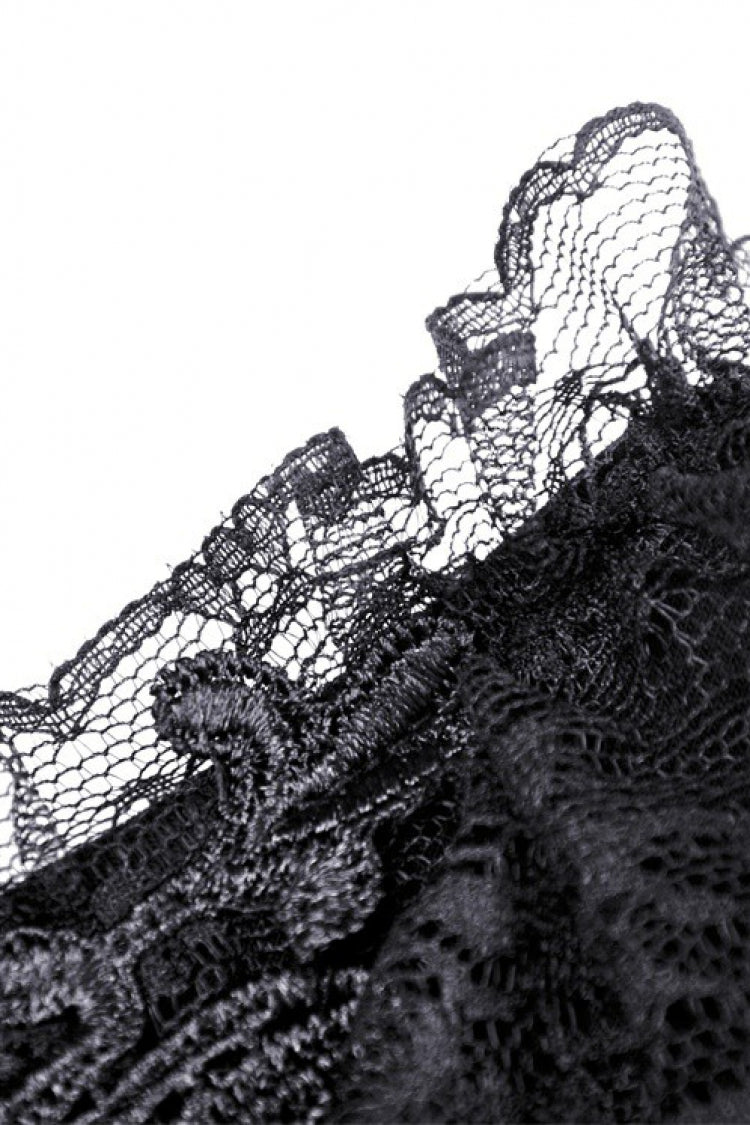 Black Plunging V Collar Short Sleeves Ruffled Lace Sexy Women's Gothic Crop Top - Product - 13