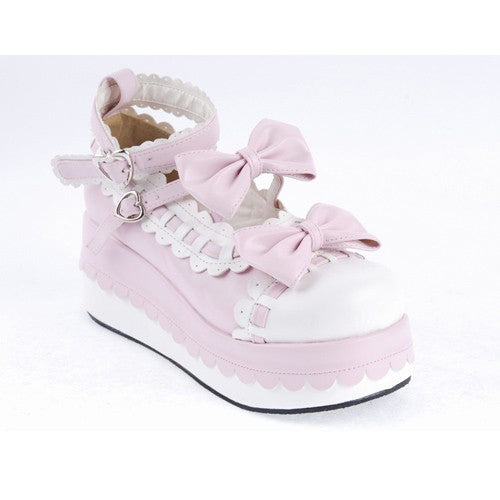 Pink Synthetic Leather Round Toe Ankle Straps Bow Decoration Platform Lolita Shoes - Product - 6