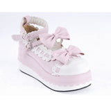 Pink Synthetic Leather Round Toe Ankle Straps Bow Decoration Platform Lolita Shoes - Product - 6