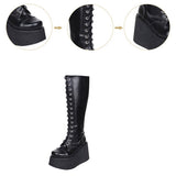 Black Concise Lace Up Sweet Lolita High Boots - Product - 5