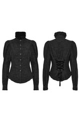 Black Stand Collar Long Puff Sleeves Ruffle Womens Gothic Blouse - Product - 5