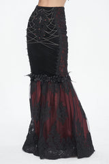 Black/Red High Waisted Embroidery Stitching Lace Women's Gothic Skirt - Product - 2