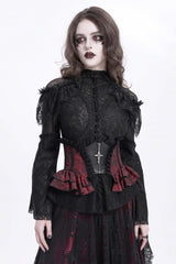 Black/Red Printed Spliced Lace Lace-Up Slim Zippered Women's Gothic Palace Corset - Product - 7