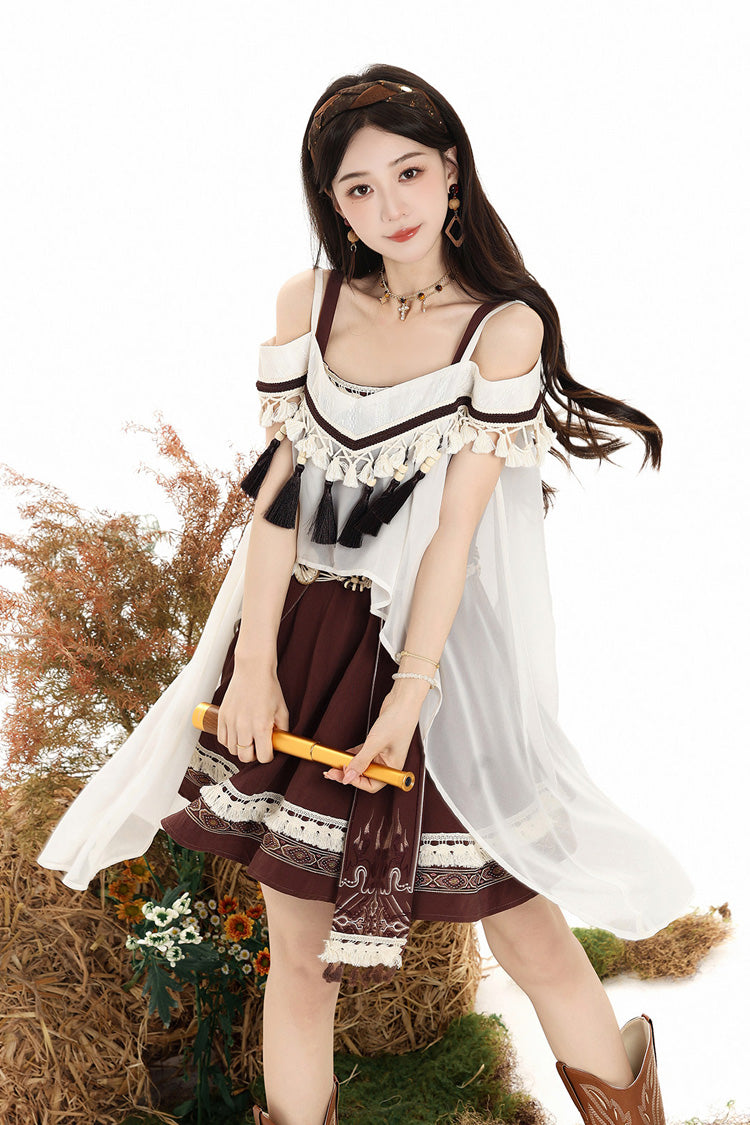 Brown [Dream of the Wilderness] Square Collar Sleeveless Embroidered Sweet Lolita Jsk Dress Set - Product - 10
