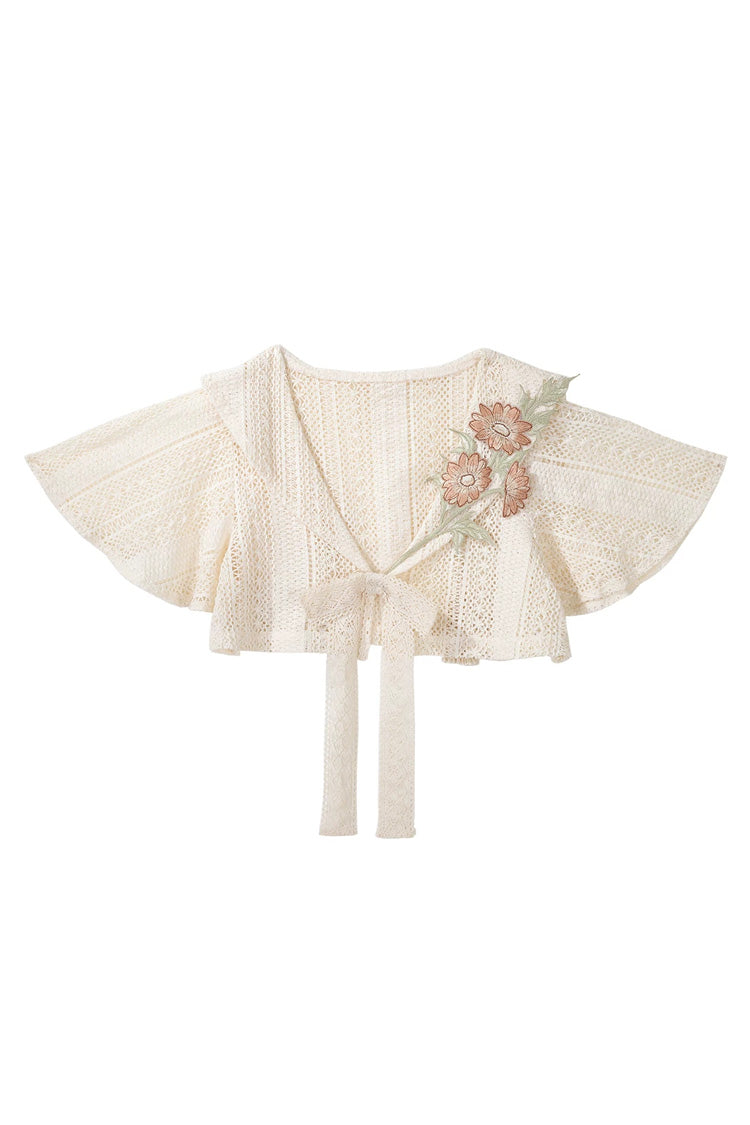 Orange Square Collar Sleeveless Chrysanthemum Printed Bow Lace-Up Asymmetric Sweet Chinese Inspired Lolita Jsk Dress Set - Cape(Only) - 14