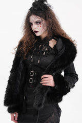 Black Faux Fur Bucket-up Chain Women's Gothic Jacket - Product - 4