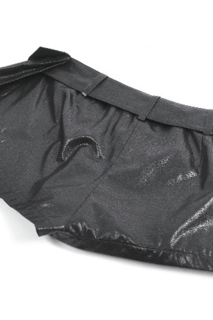 Black Low Waisted Eyelet Women's Punk Shorts with Asymmetric Pleated Belt - Product - 18
