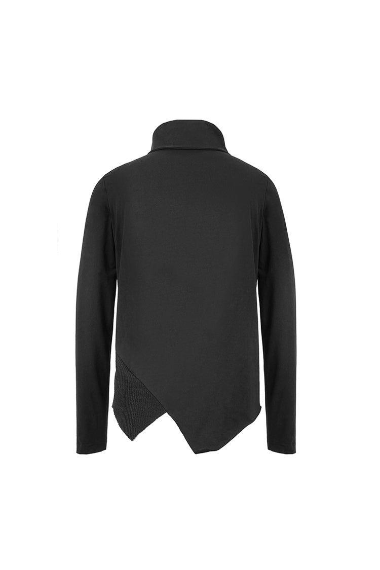 Black Worn Out Cross Shaped Hasp High Collar Asymmetric Hem Men's Punk T-Shirt - Product - 8