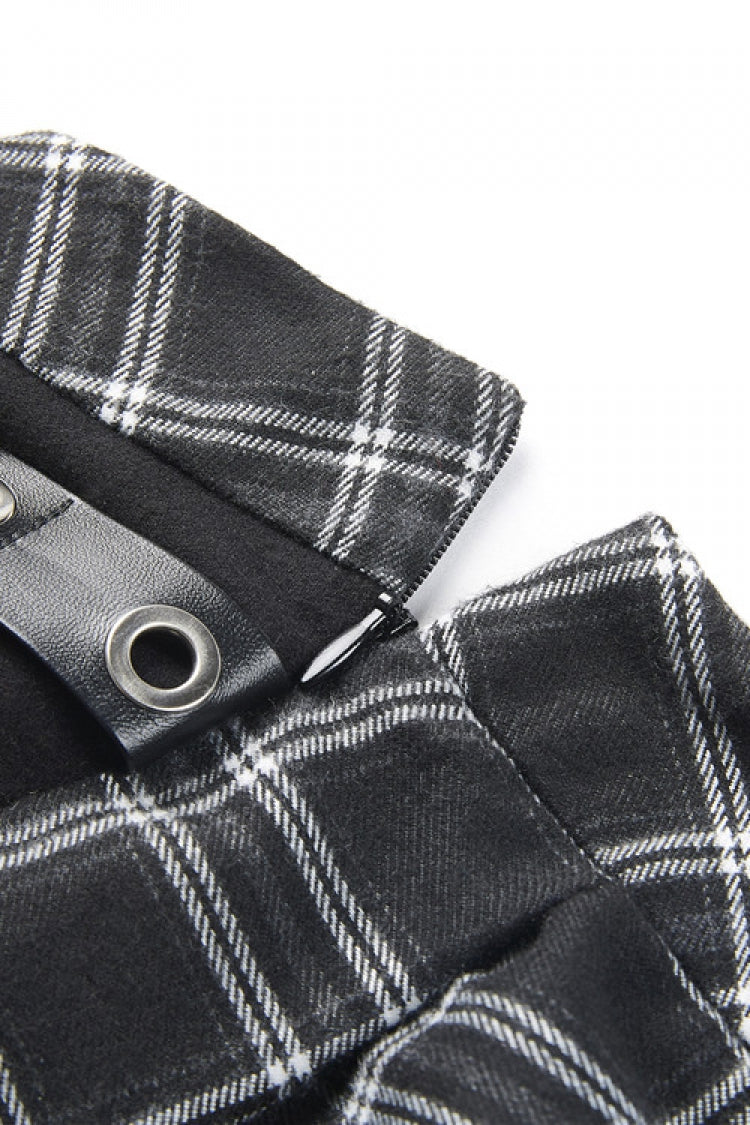 Black/White Irregular Plaid Pleated Women's Punk Hem Skirt - Product - 13