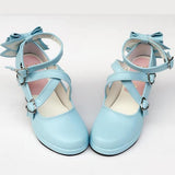 Blue Cross Bandage Bowknot High Heel Lolita Shoes - Blue - 1