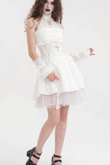 White Bow Lace Lace-Up Mesh Eyelet Women's Gothic Gorgeous Palace Arm Sleeves - Product - 5