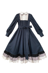 Dark Blue [Phyllis] Plaid Print Ruffle Bowknot Lace Vintage Elegant Lolita Dress - Product - 3