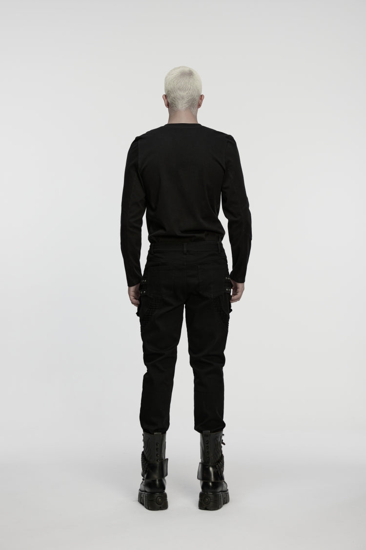 Black Studded Pleated Men's Punk Pants - Product - 2