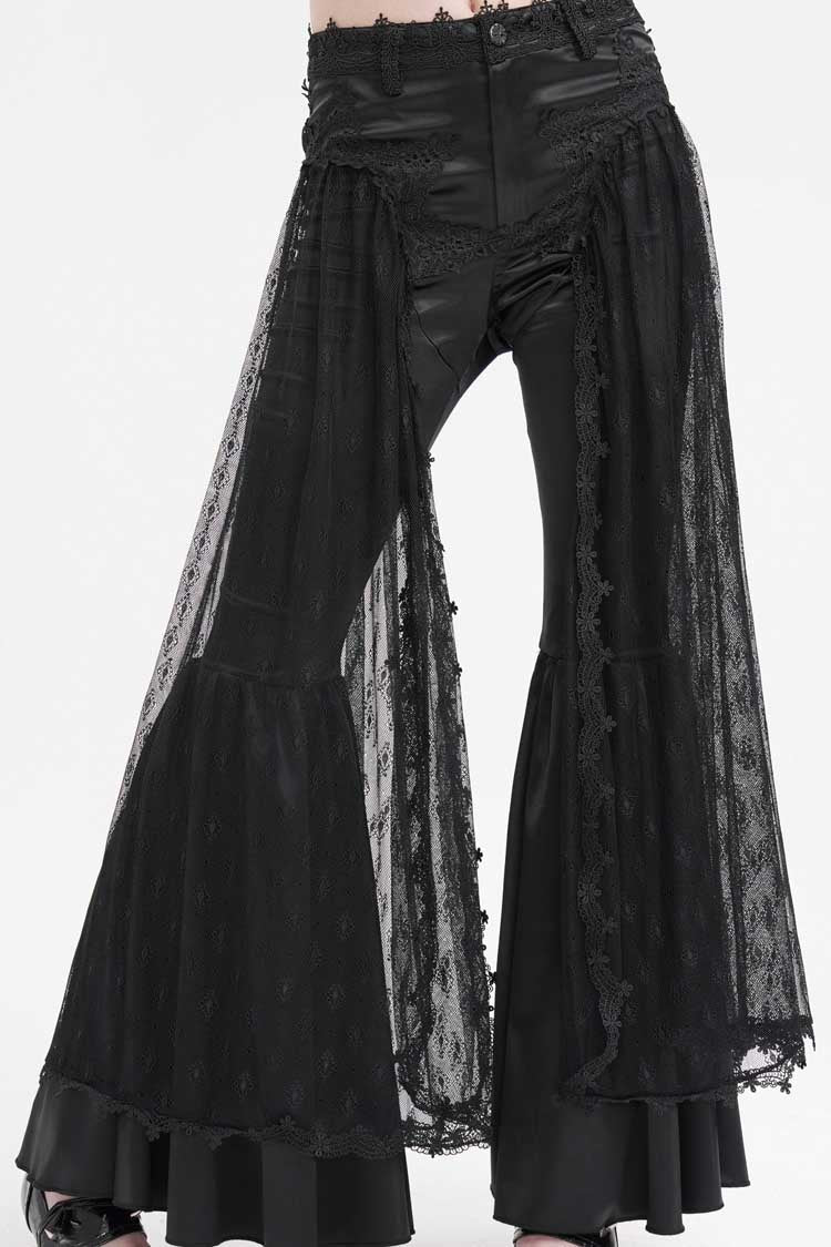 Black Crochet Lace Mesh Women's Gothic Pants - Black - 1