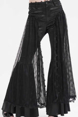 Black Crochet Lace Mesh Women's Gothic Pants - Black - 1