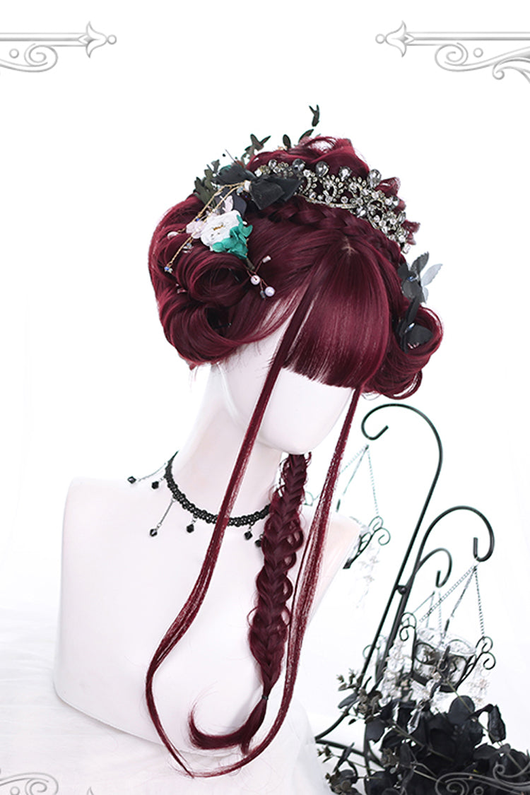 Dark Red Hair Tail Layered Curly Classic Lolita Wigs - Product - 3