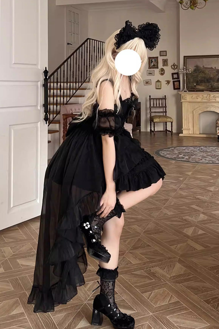 Black Sleeveless Multi-layer Ruffle Bowknot Gothic Lolita Jsk Dress - Product - 3