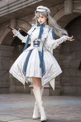 White/Blue [Star Knight] Print Punk Military Princess Handsome Ouji Lolita Skirt - Product - 8