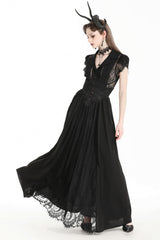 Black High Waisted Heart Embroidered Lace Women's Gothic Maxi Skirt - Product - 7