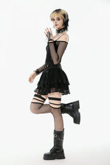 Black Off Shoulder Long Sleeves Mesh Women's Gothic Versatile Top - Product - 2