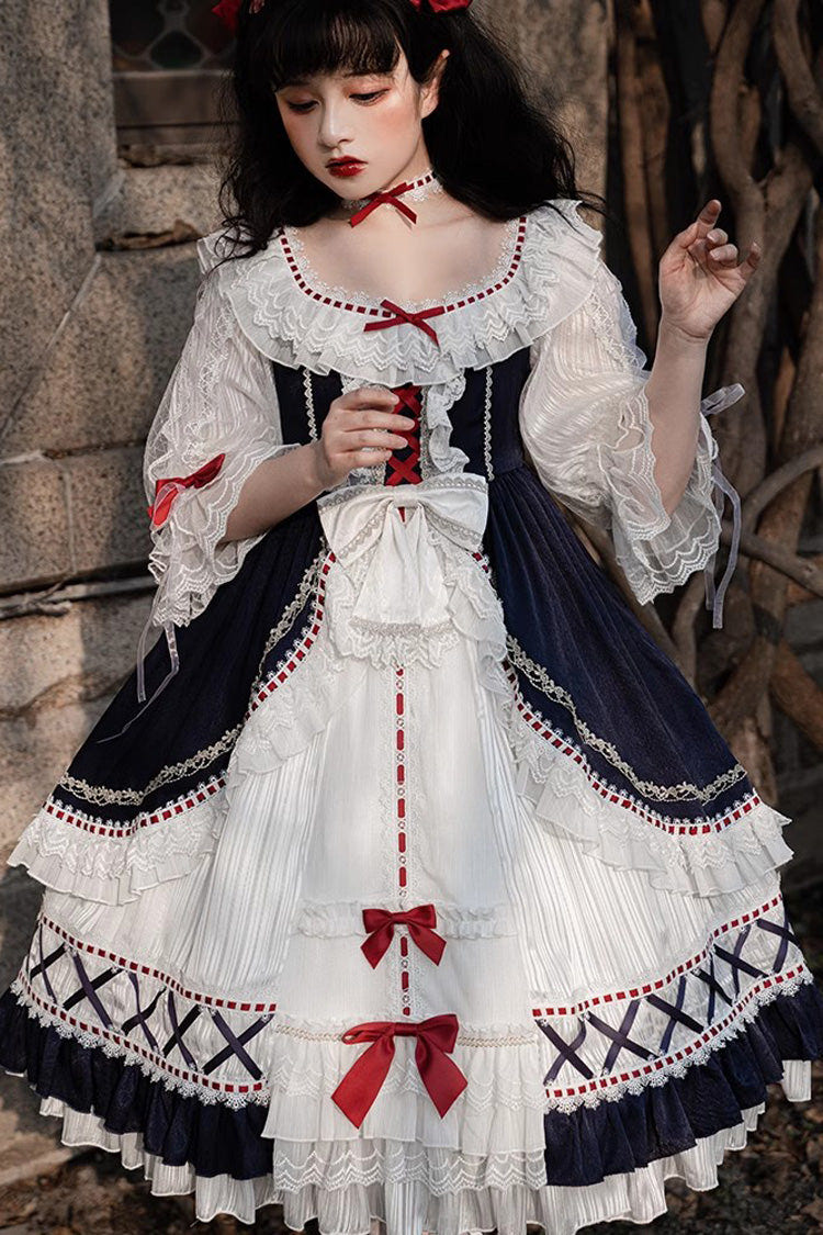 White/Blue Gorgeous White Snow Princess Half Sleeves Ruffle Sweet Lolita Tiered Dress - Product - 3