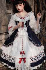White/Blue Gorgeous White Snow Princess Half Sleeves Ruffle Sweet Lolita Tiered Dress - Product - 3