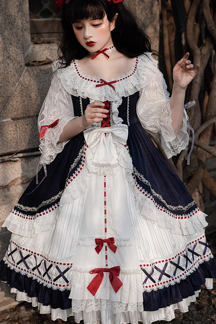 White/Blue Gorgeous White Snow Princess Half Sleeves Ruffle Sweet Lolita Tiered Dress - Product - 3