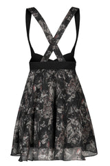 Black Super Cool Chiffon Lace Cat Print Straps Waist Low Cut A-Shaped Wide Hem Suspender Gothic Women's Skirt - Product - 5