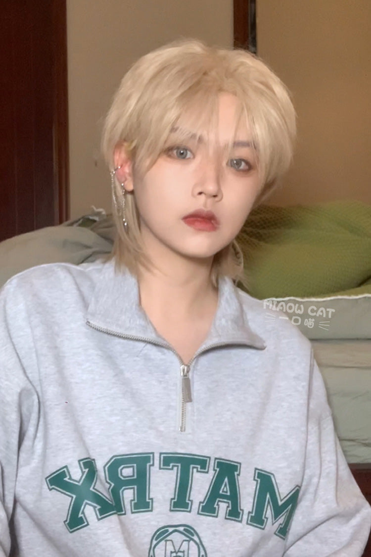Platinum Natural Short Hair Medium Haircut Prince Ouji Wig - Product - 4