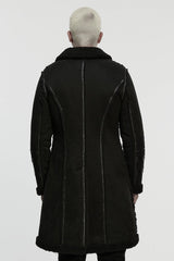 Black Plush Lapel Collar Sleeveless Asymmetric Zipper Men's Gothic Jacket - Product - 3