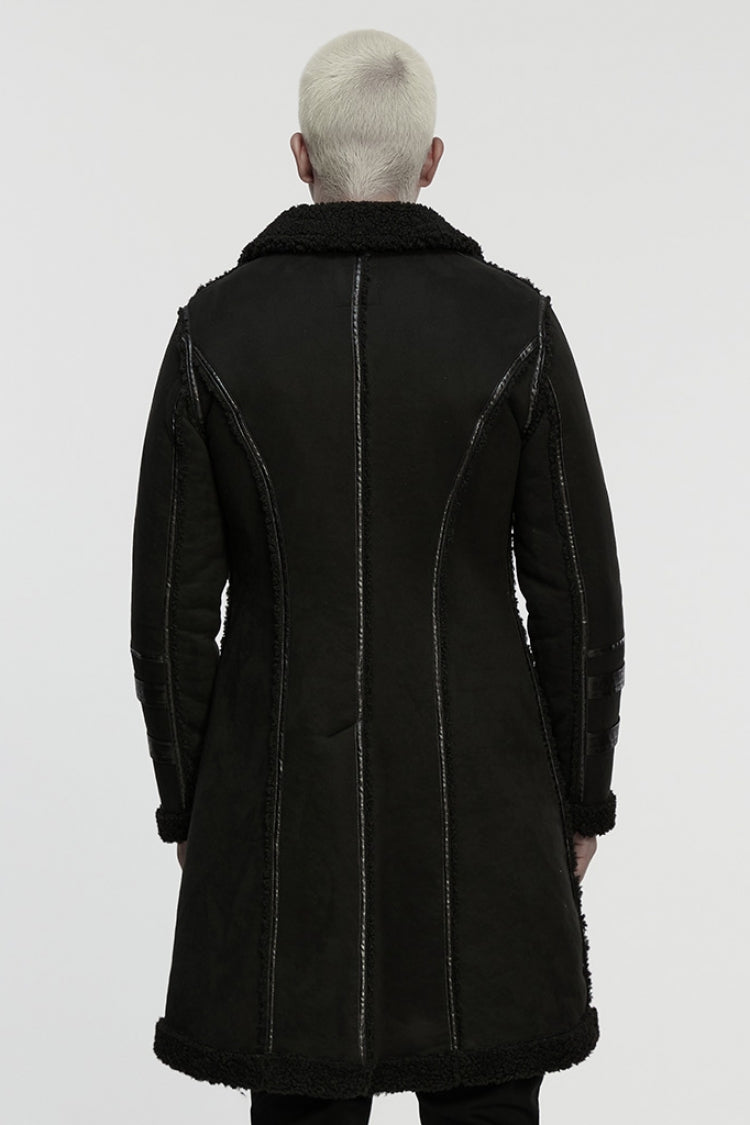 Black Plush Lapel Collar Sleeveless Asymmetric Zipper Men's Gothic Jacket - Product - 3