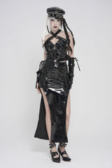 Black Cut-Out Irregular Zippered Women's Punk Long Skirt - Product - 5