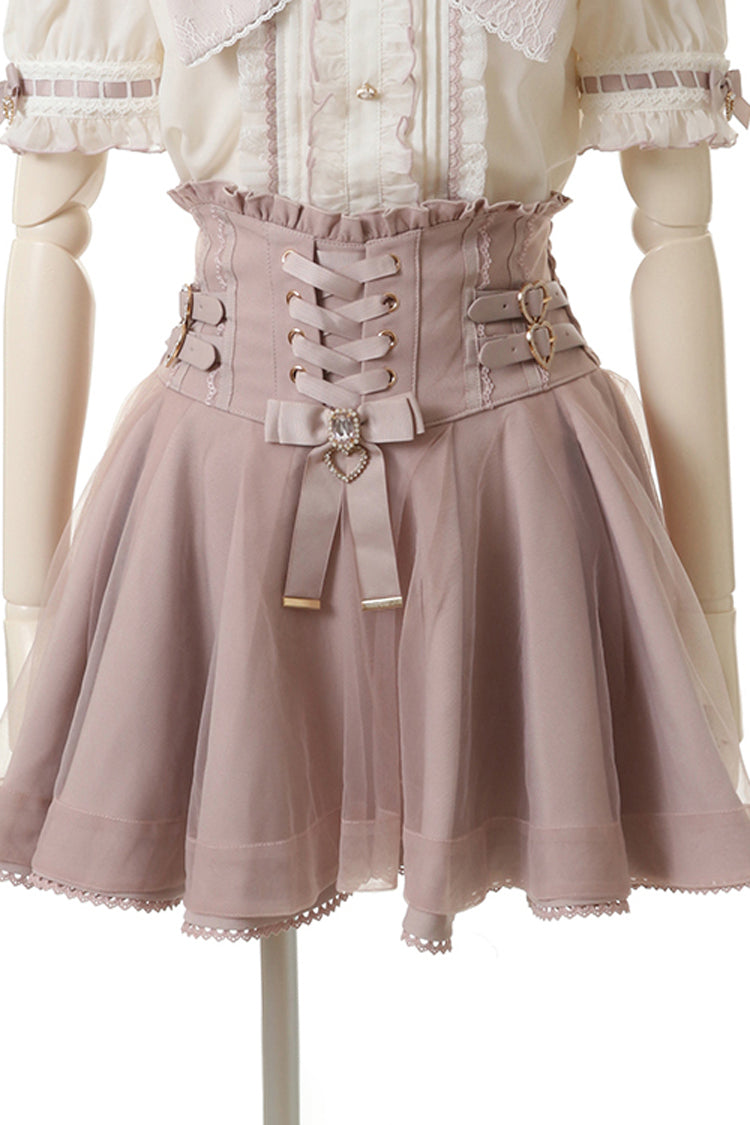 Japanese High Waisted Ruffle Mesh Belt Buckles Jirai Kei Skirt 3 Colors - Product - 6