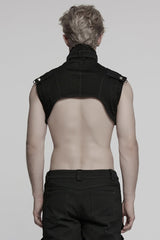 Black Stand Collar Sleeveless Rivet Zipper Men's Punk Cape - Product - 3