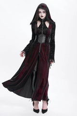 Red Long Sleeves Hollow Embroidery Hooded Ripped Women's Gothic Dress Coat - Product - 5
