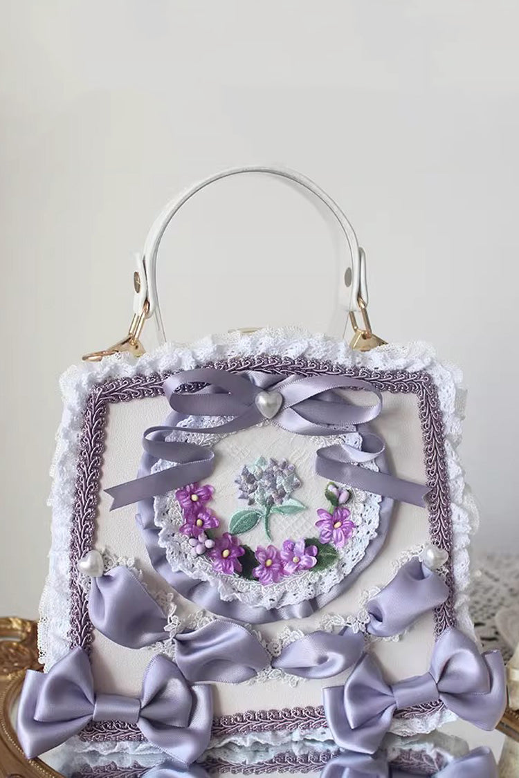 Four Seasons Floral Bowknot Lace Sweet Elegant Gorgeous Lolita Handbag 9 Colors - Smoky-Purple - 3