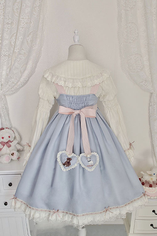 Blue Sheep & Bear Print Alice Girl Bowknot Ruffled Sweet Lolita JSK Dress - Product - 3